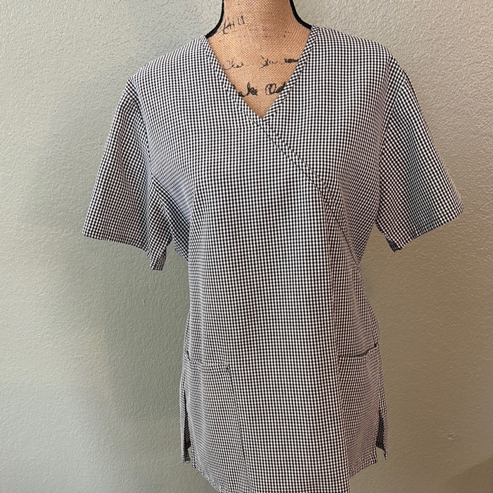 Black and White Checkered Women's Nurses Top